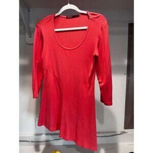 Barbara Lesser Women's Scoop Neck Asymmetrical Hem Blouse‎ Coral Size Medium